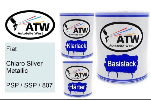 Fiat, Chiaro Silver Metallic, PSP / SSP / 807: 1L Lackdose + 1L Klarlack + 500ml Härter - Set, von ATW Autoteile West.